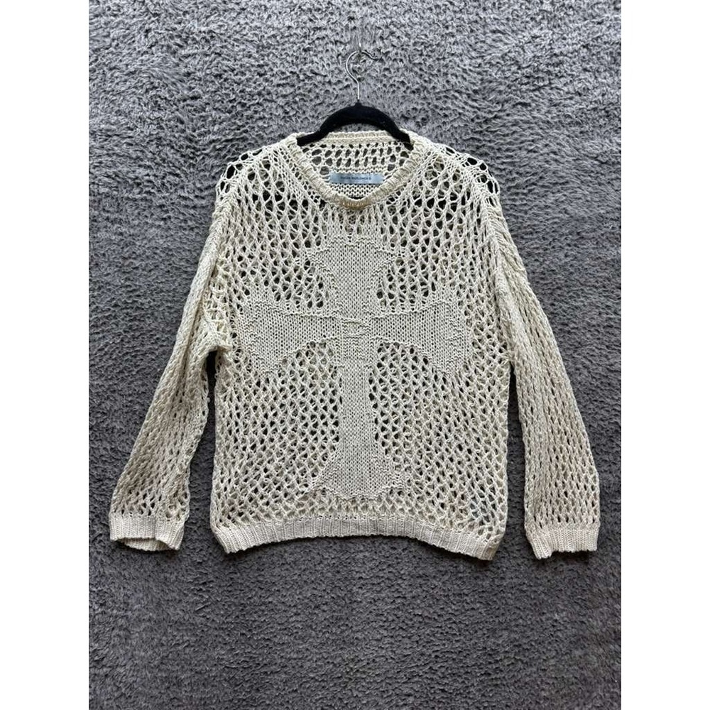 Racer Worldwide Cross‎ Net Weave Oversized Pullover Sweater Beige Size M Unisex